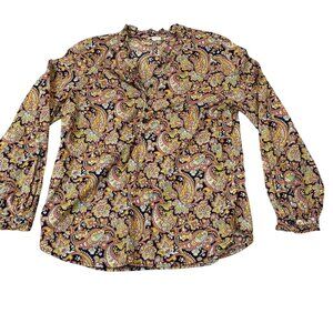 Talbots Womens Blouse Size Medium Paisley Print Long Sleeve 100% Cotton Boho
